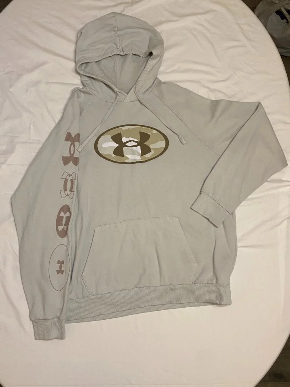 Under Armour Rival Fleece Hoodie Mens XL Tan Camo Logo Pullover Sweatshirt